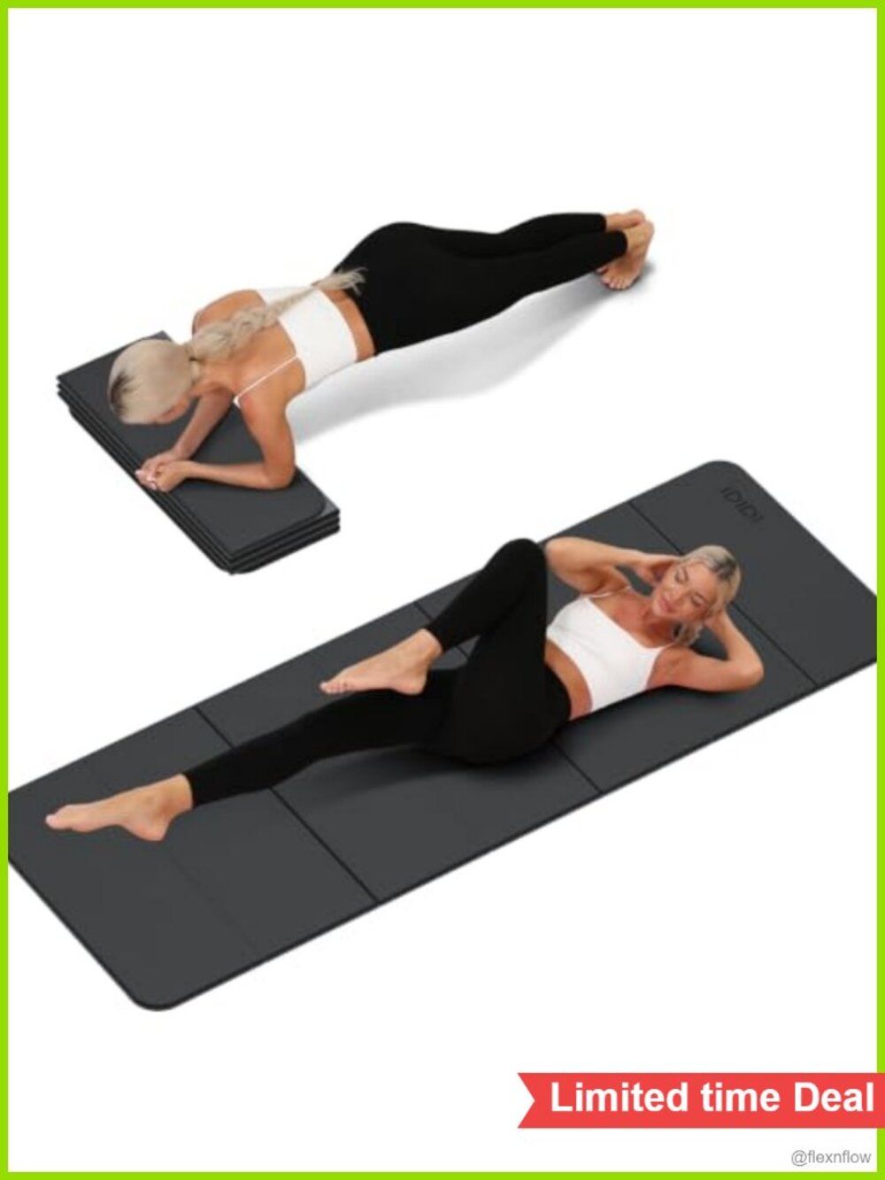 Foldable Yoga Mat 8mm No-Curl Edges Lightweight Non-Slip